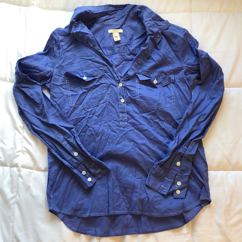 Royal blue popover tunic with white stitching